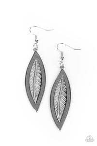 Leather Lagoon - Paparazzi - Silver Leaf Leather Trim Earrings