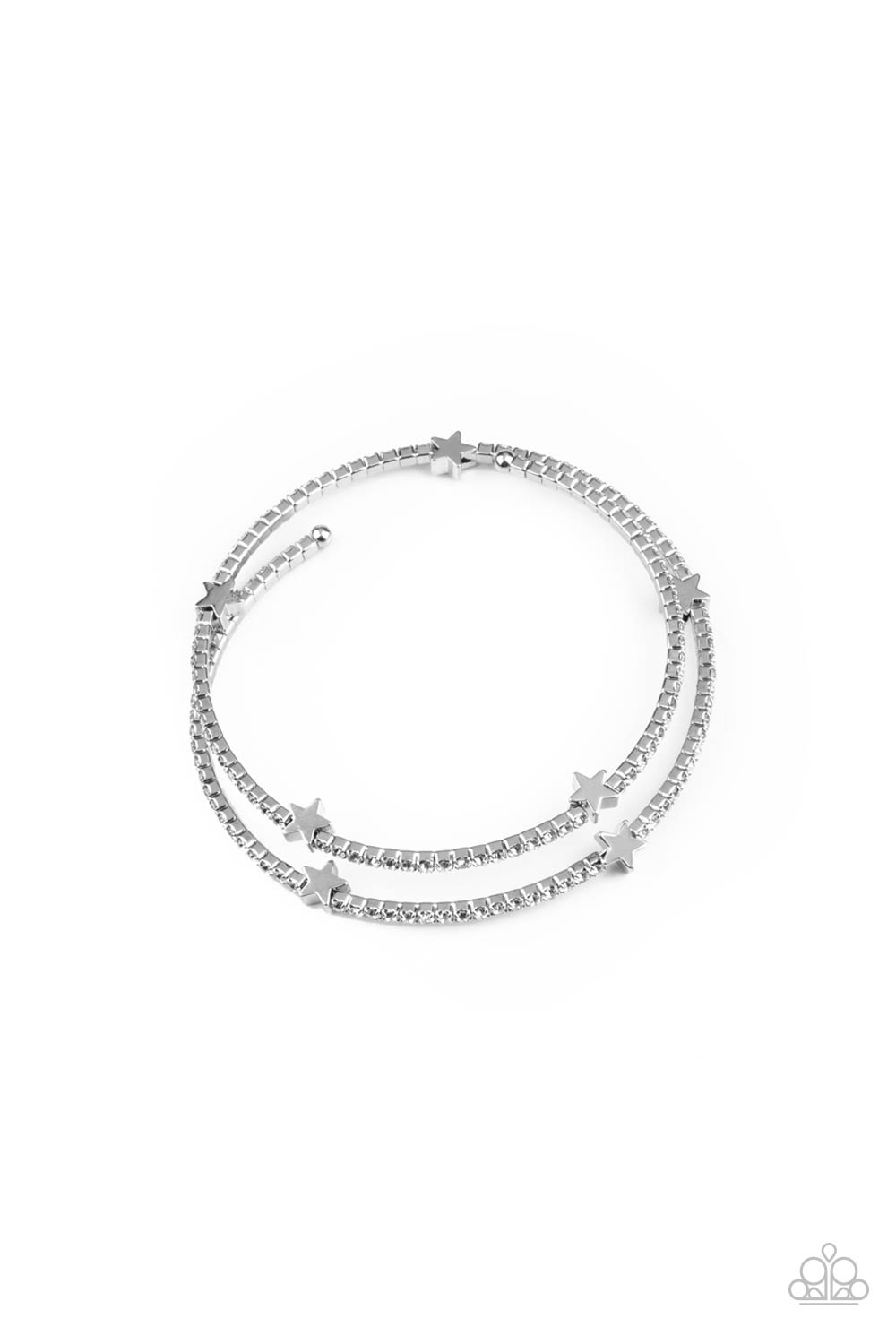 Let Freedom BLING - Paparazzi - White Rhinestone Silver Star Charm Coil Bracelet