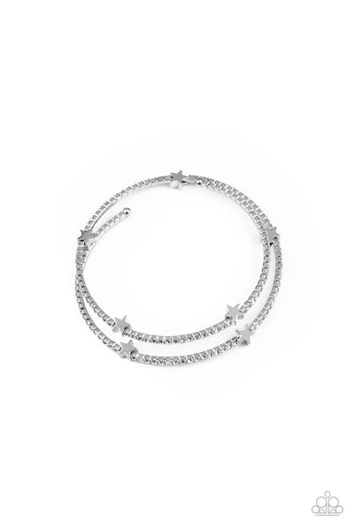 Let Freedom BLING - Paparazzi - White Rhinestone Silver Star Charm Coil Bracelet