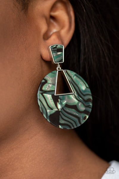 Let HEIR Rip! - Paparazzi - Green Post Acrylic Marble Earrings