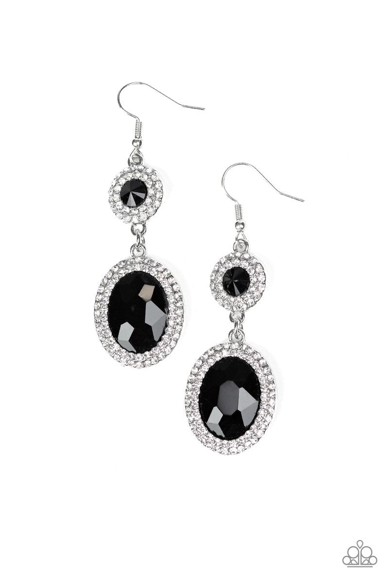 Let It BEDAZZLE - Paparazzi - Black Gem White Rhinestone Earrings