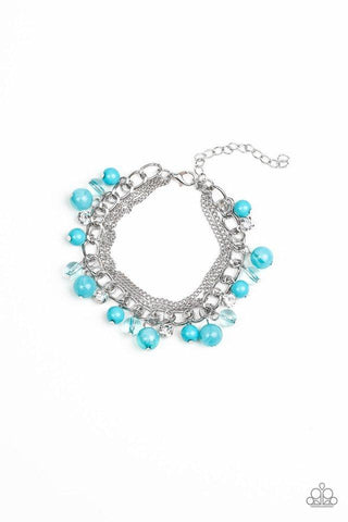 Let Me SEA! - Paparazzi - Blue Bead White Rhinestone Silver Clasp Bracelet