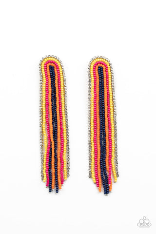 Let There BEAD Light - Paparazzi - Multi Yellow Pink Orange Blue Seed Bead Rainbow Earrings