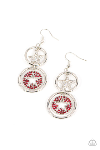 Liberty and SPARKLE for All - Paparazzi - Red and White Rhinestone Star Earrings
