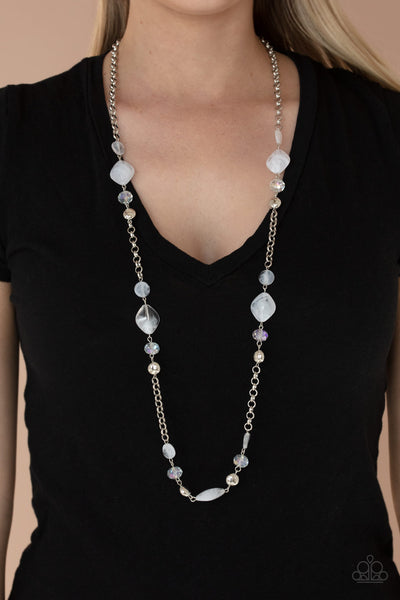 Light-Scattering Luminosity - Paparazzi - White Cloudy Bead Silver Necklace