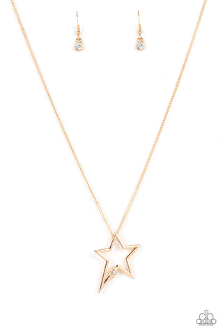 Light Up The Sky - Paparazzi - Gold Star White Rhinestone Necklace