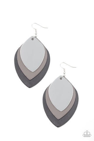 Light as a LEATHER - Paparazzi - Black and Grey Leather Leaf Earrings