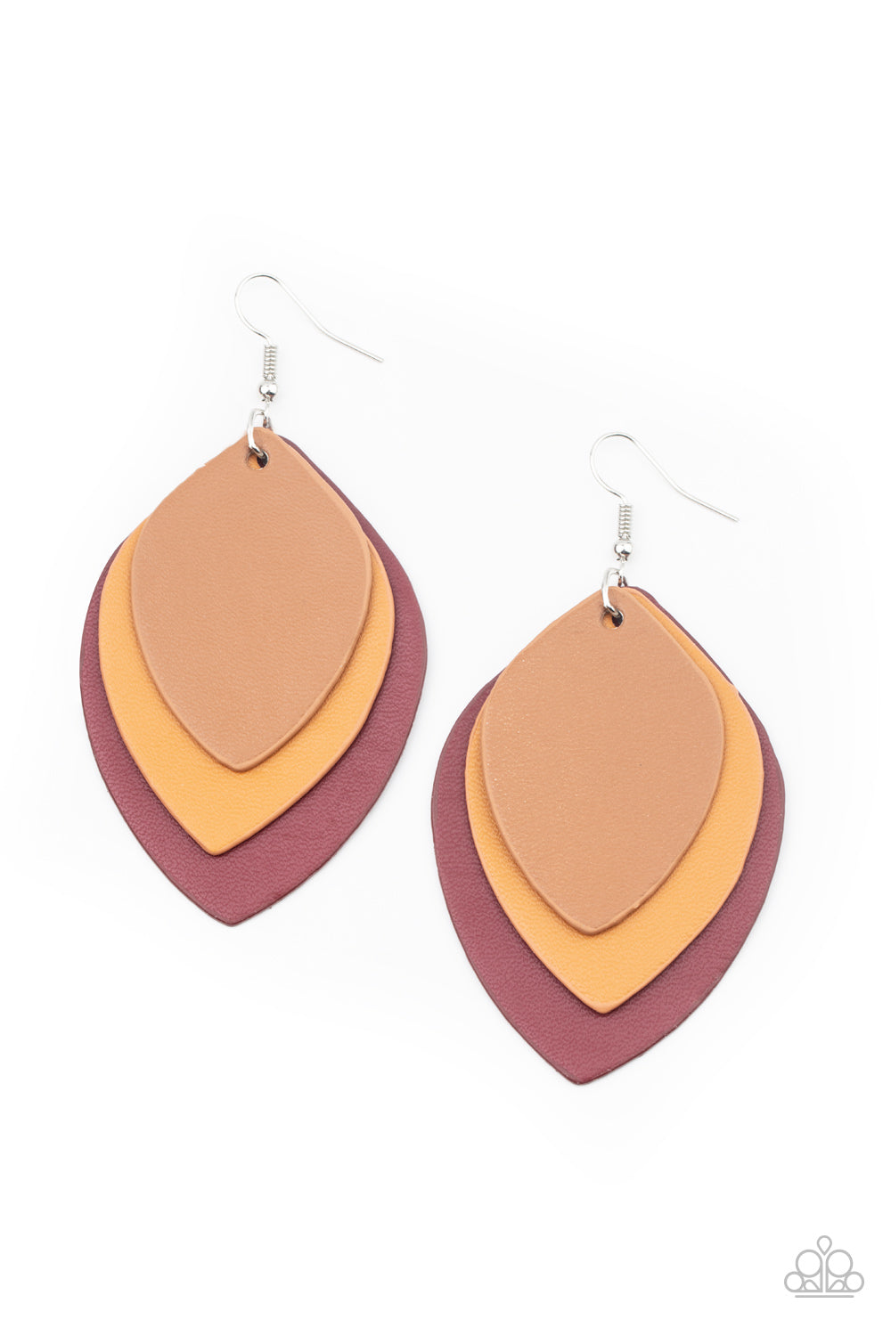 Light as a LEATHER - Paparazzi - Red, Brown and Tan Leather Leaf Earrings