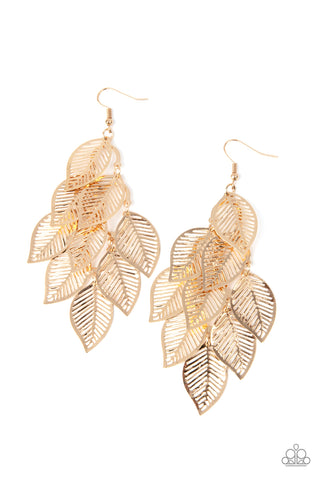 Limitlessly Leafy - Paparazzi - Gold Leaf Fringe Earrings