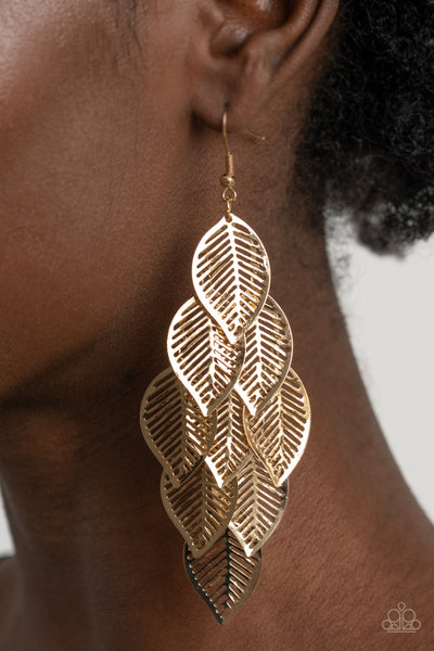 Limitlessly Leafy - Paparazzi - Gold Leaf Fringe Earrings