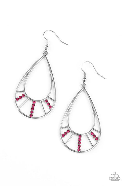 Line Crossing Sparkle - Paparazzi - Pink Rhinestone Silver Teardrop Earrings