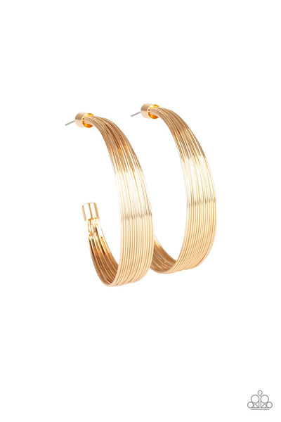 Live Wire - Paparazzi - Gold Wire Stack Hoop Earrings