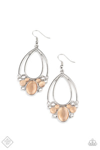 Look Into My Crystal Ball - Paparazzi - Orange Peach Moonstone Silver Teardrop Earrings