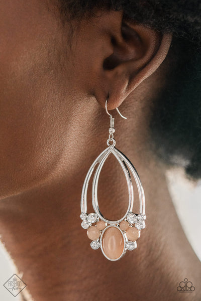 Look Into My Crystal Ball - Paparazzi - Orange Peach Moonstone Silver Teardrop Earrings