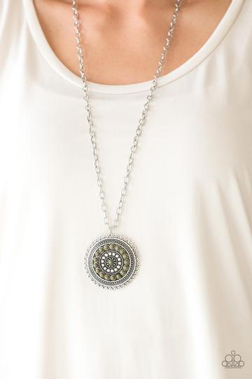 Lost SOL - Paparazzi - Green Olive Sunburst Pendant Necklace