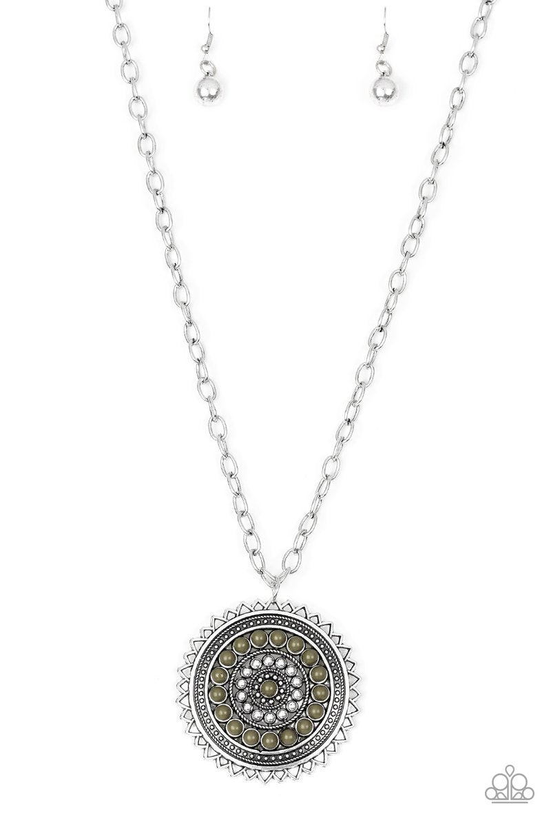 Lost SOL - Paparazzi - Green Olive Sunburst Pendant Necklace