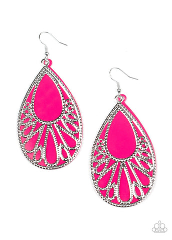 Loud and Proud - Paparazzi - Pink Acrylic Silver Frame Teardrop Earrings