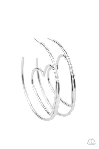 Love At First BRIGHT - Paparazzi - Silver Heart Hoop Earrings