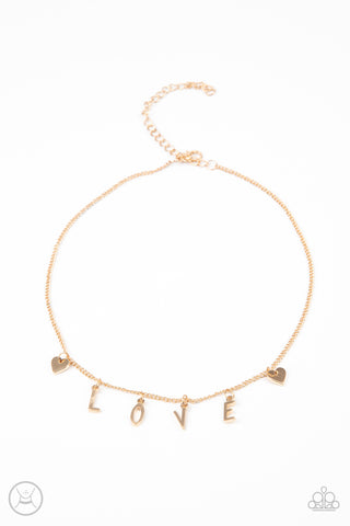 Love Conquers All - Paparazzi - Gold LOVE Choker Necklace