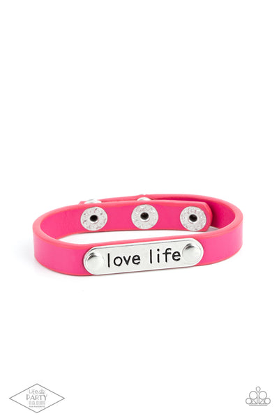 Love Life - Paparazzi - Pink Leather Inspirational Snap Bracelet