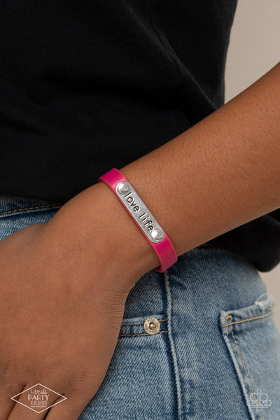 Love Life - Paparazzi - Pink Leather Inspirational Snap Bracelet