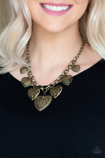 Love Locket - Paparazzi - Brass Filigree Heart Necklace