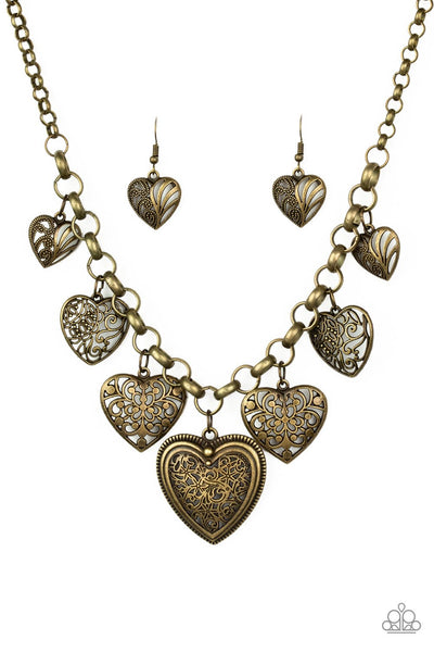 Love Locket - Paparazzi - Brass Filigree Heart Necklace