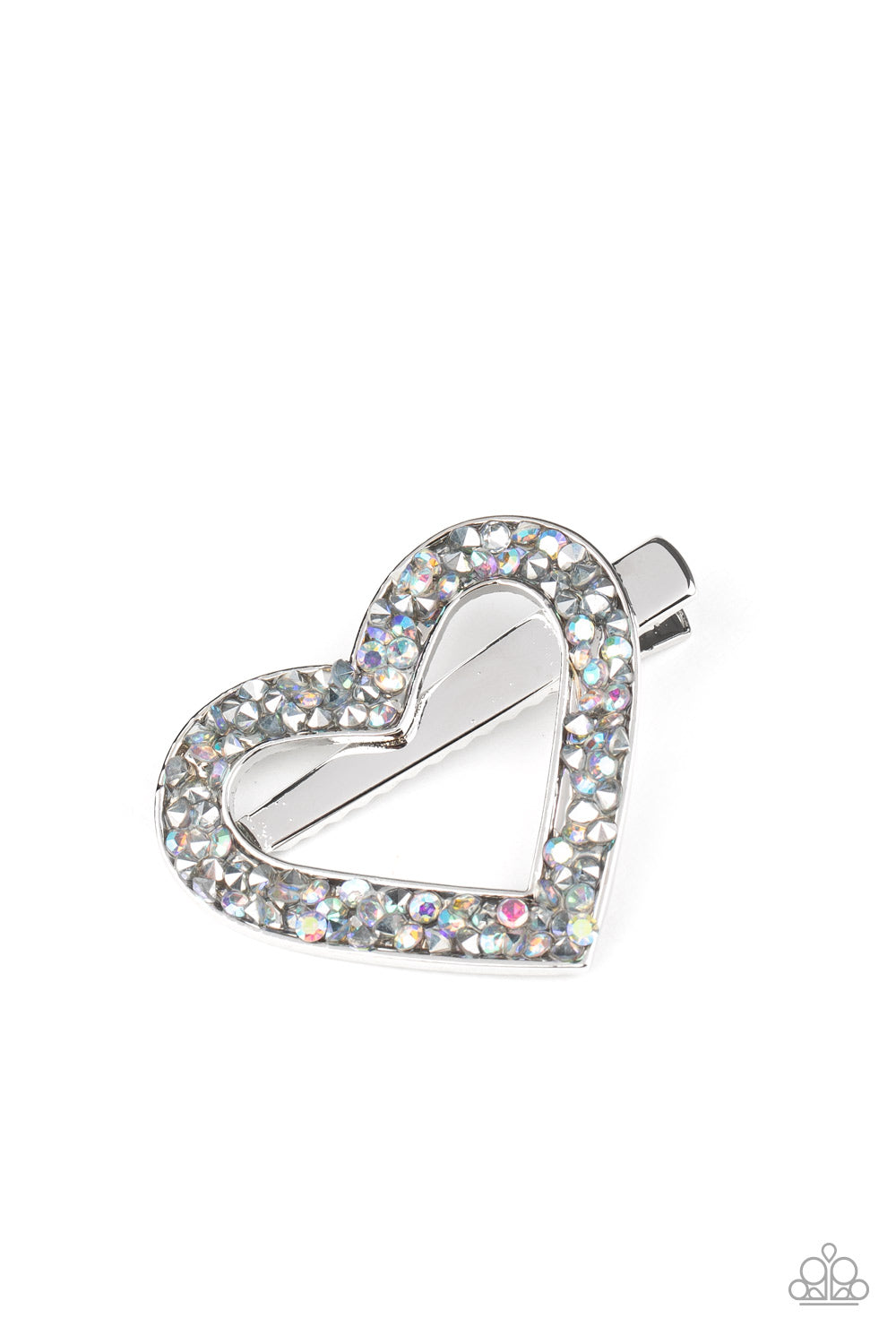 Love is a Battlefield - Paparazzi - Multi Iridescent and Hematite Rhinestone Heart Hair Clip