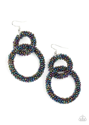 Luck BEAD a Lady - Paparazzi - Multi Oil Spill Seed Bead Earrings EMP Exclusive