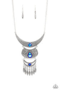 Lunar Enchantment - Paparazzi - Blue Iridescent Gem Silver Crescent Plate 2021 Convention Exclusive Necklace