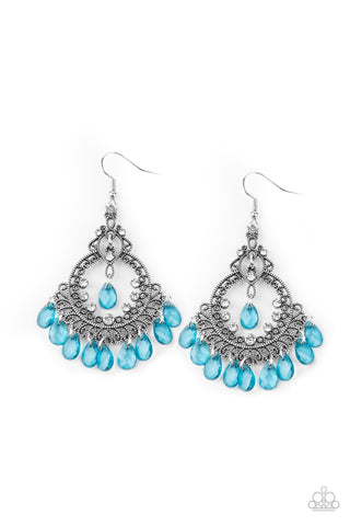 Lyrical Luster - Paparazzi - Blue Teardrop Bead Silver Ornate Earrings