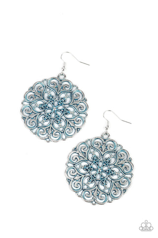 MANDALA Effect - Paparazzi - Blue Silver Filigree Floral Earrings