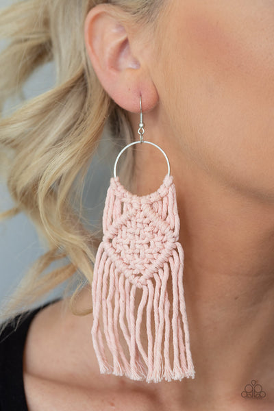 Macrame Rainbow – Paparazzi – Pink Macrame Fringe Earrings