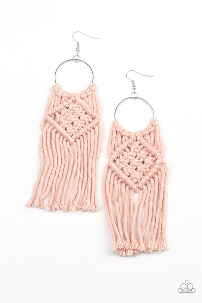 Macrame Rainbow – Paparazzi – Pink Macrame Fringe Earrings