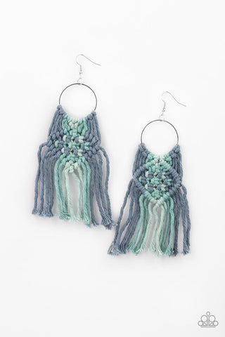 Macrame Rainbow - Paparazzi - Blue Ombre Fringe Earrings