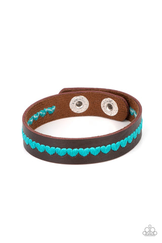 Made With Love - Paparazzi - Blue Thread Heart Brown Leather Snap Bracelet