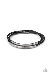 Magnetic Maverick - Paparazzi - Black Cord Gunmetal Hammered Accent Magnetic Bracelet