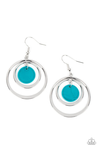 Mai Tai Tango - Paparazzi - Blue Shell-Like Disc Silver Circle Earrings