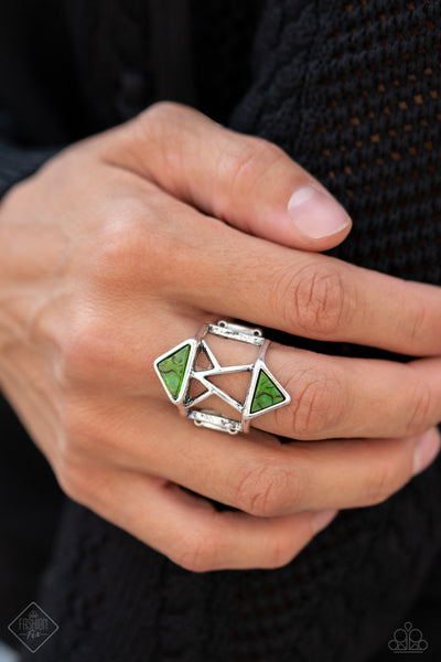 Making Me Edgy - Paparazzi - Green Acrylic Triangular Ring
