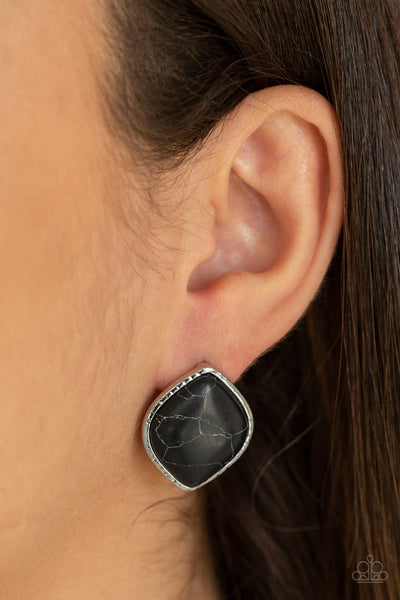 Marble Marvel - Paparazzi - Black and White Marble Post Earrings