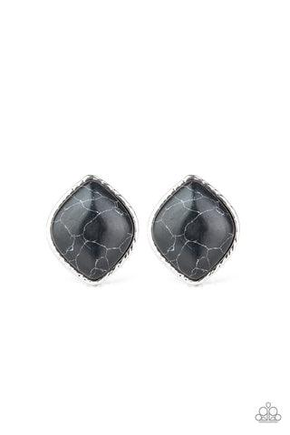 Marble Marvel - Paparazzi - Black and White Marble Post Earrings