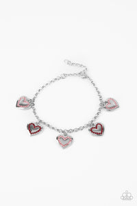 Matchmaker, Matchmaker - Paparazzi - Multi Red and Pink Rhinestone Heart Charm Clasp Bracelet