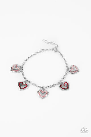 Matchmaker, Matchmaker - Paparazzi - Multi Red and Pink Rhinestone Heart Charm Clasp Bracelet