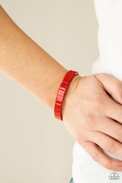 Material Movement - Paparazzi - Red Metal Rectangle Stretchy Bracelet