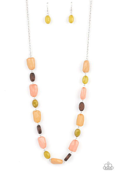 Meadow Escape - Paparazzi - Multi Coral Green and Wood Bead Necklace