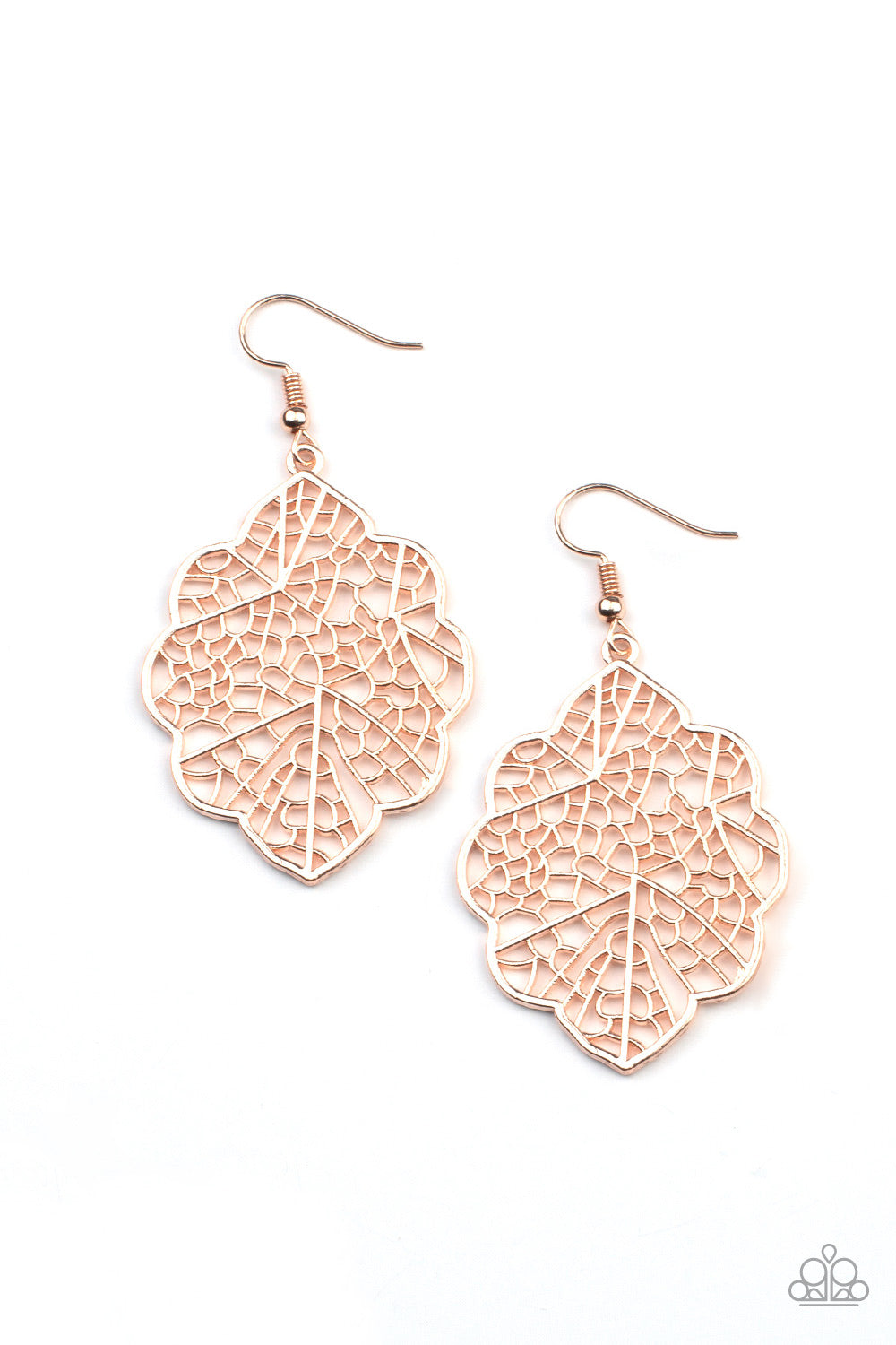 Meadow Mosaic - Paparazzi - Rose Gold Leaf Scalloped Earrings