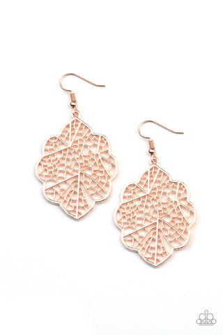 Meadow Mosaic - Paparazzi - Rose Gold Leaf Scalloped Earrings