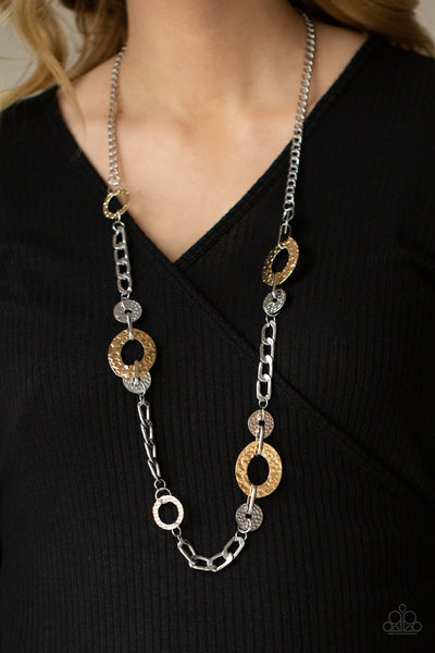 Mechanically Metro - Paparazzi - Multi Silver and Gold Hammered Disc Necklace