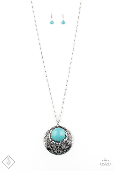 Medallion Meadow – Paparazzi – Blue Turquoise Silver Floral Frame Necklace