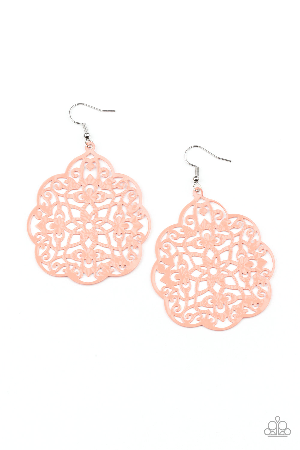 Mediterranean Eden - Paparazzi - Orange Coral Filigree Scalloped Earrings